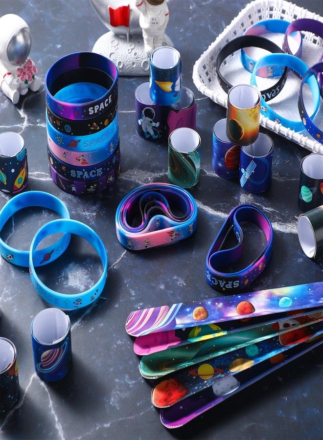 Realspring 48 Pcs Outer Space Party Favors 24 Space Slap Bracelets 24 Silicone Wristbands Galaxy Astronaut Bracelets Bulk for Kids Classroom Rewards Stars Solar System Planet Birthday Party Supplies - Image 4